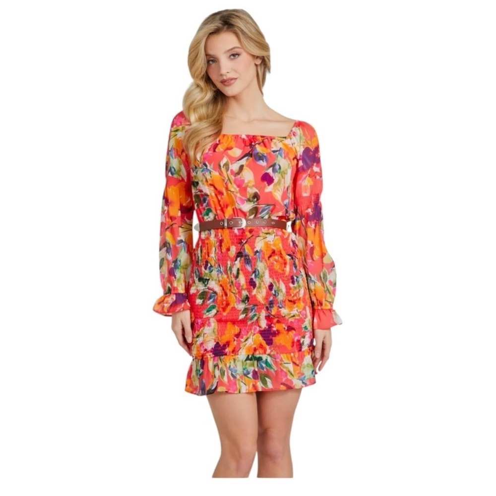 GUESS floral and flare tropical dress with belt NWOT